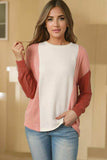 Color Block Ribbed Long Sleeve T-Shirt - Trendsi - Flyclothing LLC