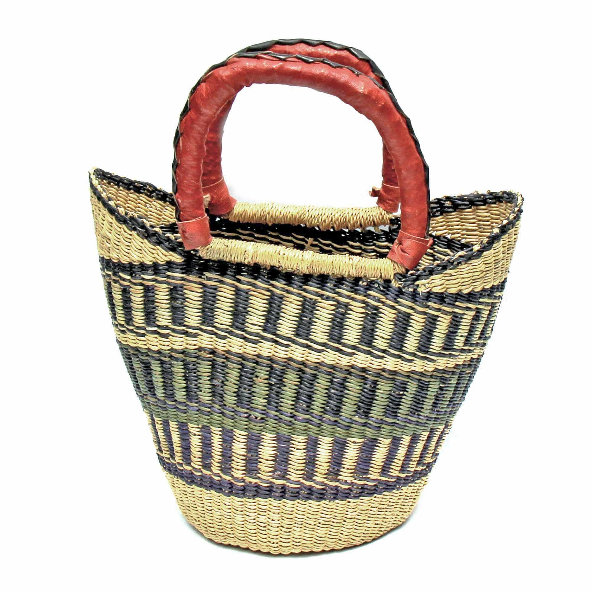 Bolga Tote, Neutrals with Leather Handle - 14-inch - Gitzell