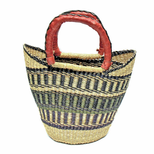Bolga Tote, Neutrals with Leather Handle - 14-inch - Gitzell
