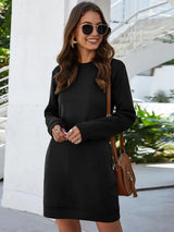 Round Neck Long Sleeve Mini Dress with Pockets - Trendsi - Flyclothing LLC