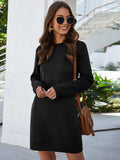 Round Neck Long Sleeve Mini Dress with Pockets - Trendsi - Flyclothing LLC