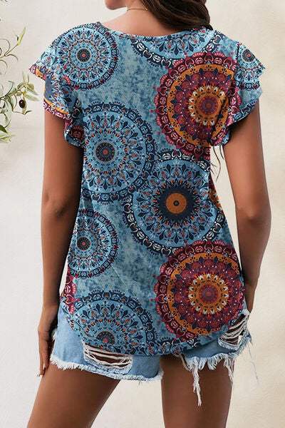 Printed Round Neck Short Sleeve T-Shirt - Trendsi - Flyclothing LLC