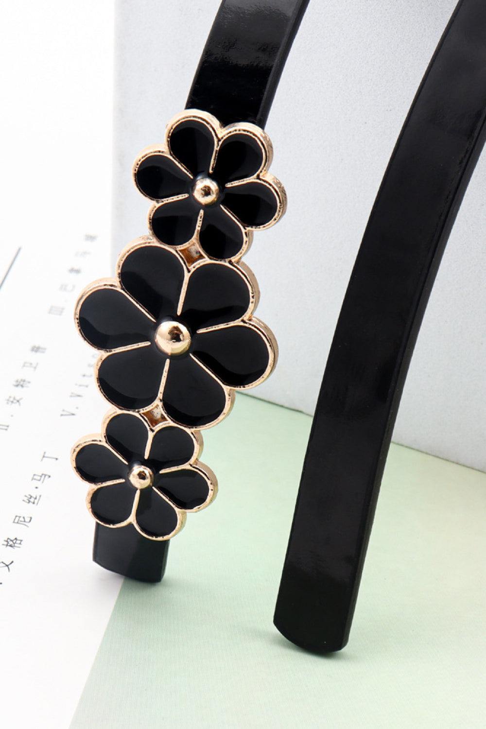 Flower Decor Skinny PU Belt - Trendsi