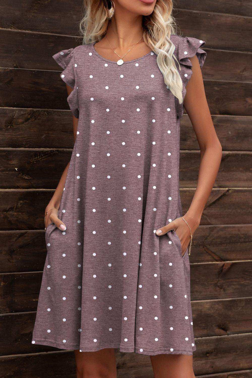 Butterfly Sleeve Round Neck Dress - Trendsi - Flyclothing LLC