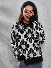 Floral Round Neck Long Sleeve Sweater - Trendsi
