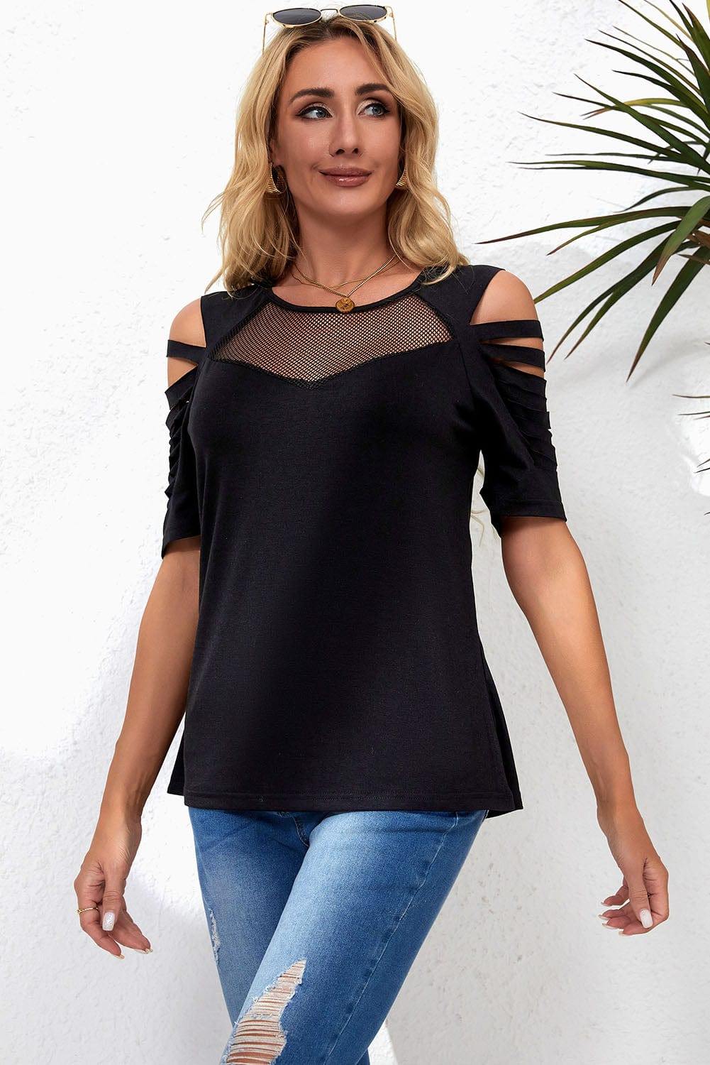 Round Neck Cutout Raglan Sleeve Tee - Trendsi