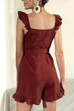 Tie Belt V-Neck Ruffled Romper - Trendsi - Flyclothing LLC