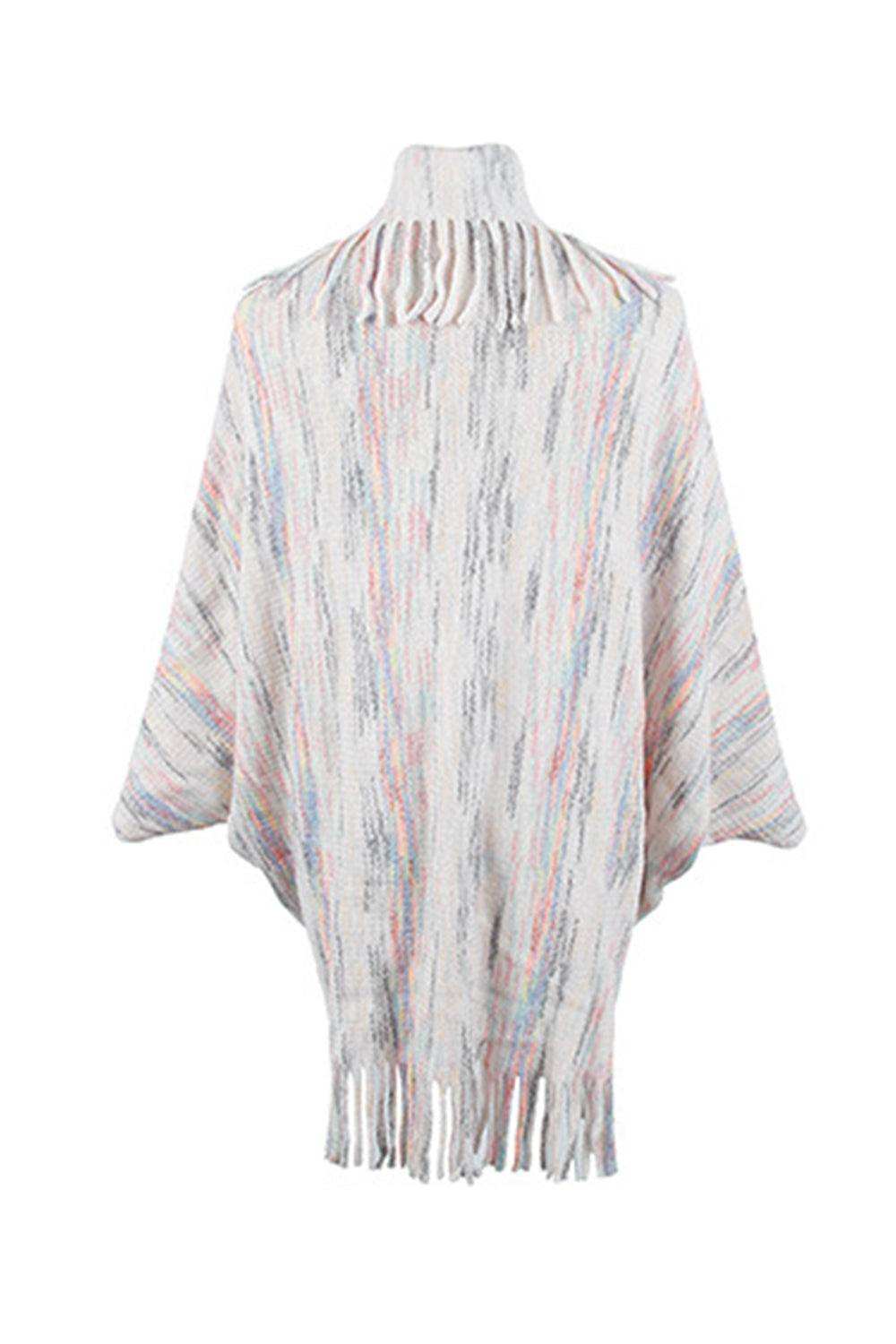 Fringe Detail Printed Poncho - Trendsi - Flyclothing LLC