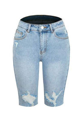 Distressed Pocketed Denim Shorts - Trendsi - Flyclothing LLC