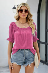 Short Flounce Sleeve Top - Trendsi - Flyclothing LLC