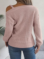 Asymmetrical Neck Long Sleeve Sweater - Trendsi