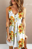 Sunflower Print Button Down Sleeveless Dress - Trendsi