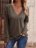 V-Neck Long Sleeve Top - Trendsi - Flyclothing LLC