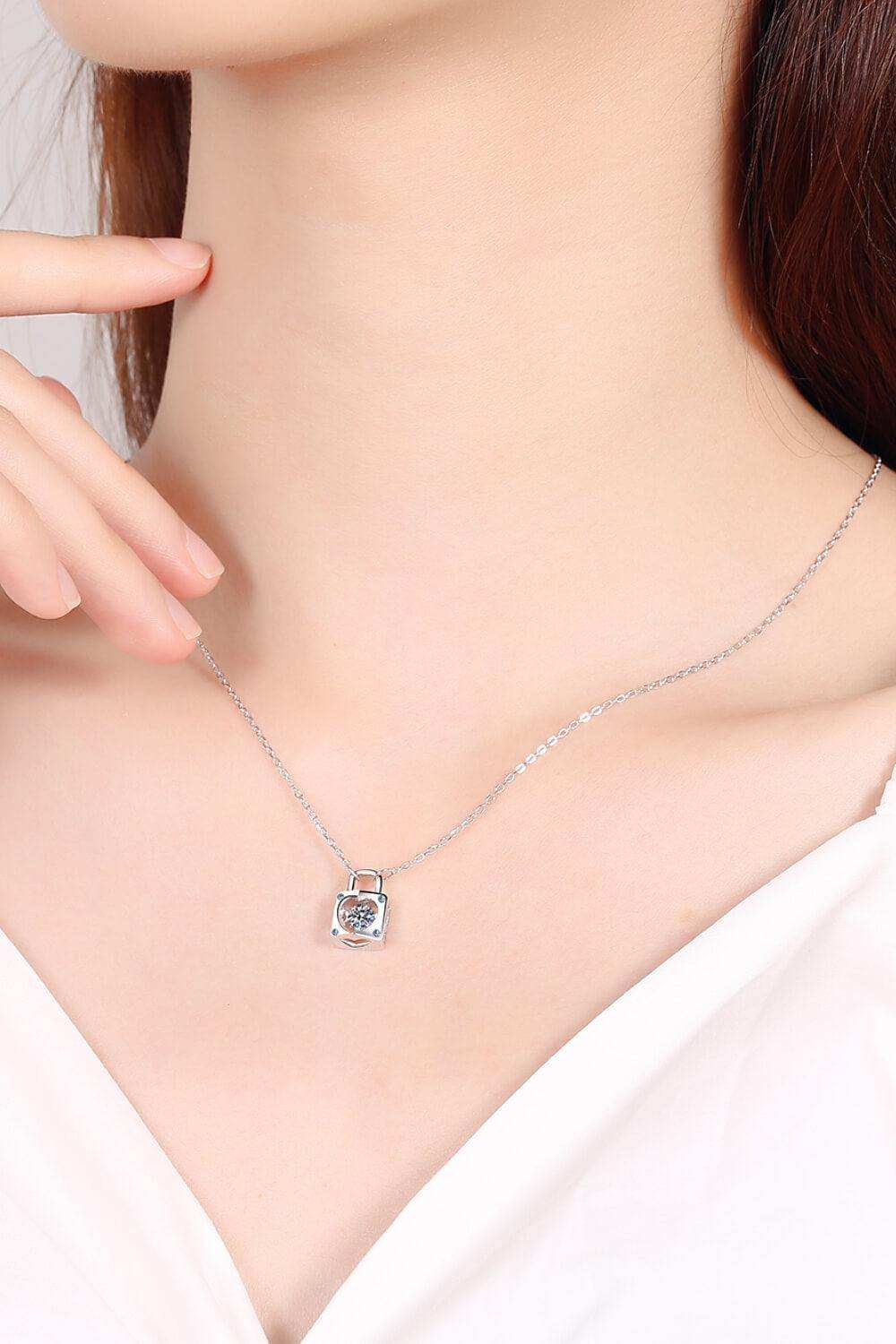 Moissanite Lock Pendant Necklace - Trendsi - Flyclothing LLC