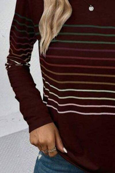 Striped Round Neck Long Sleeve T-Shirt - Trendsi - Flyclothing LLC