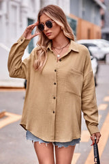 Textured Dropped Shoulder Longline Shirt - Trendsi - Flyclothing LLC