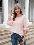 Round Neck Ribbed Trim Sweater - Trendsi