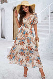 Smocked Floral V-Neck Short Sleeve Dress - Trendsi - Flyclothing LLC