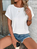 Eyelet Round Neck Short Sleeve T-Shirt - Trendsi