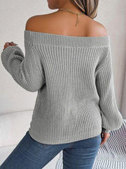 Openwork Off-Shoulder Long Sleeve Sweater - Trendsi