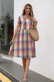 Plaid Round Neck Cap Sleeve Dress - Trendsi - Flyclothing LLC