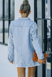 Distressed Snap Down Denim Jacket - Trendsi