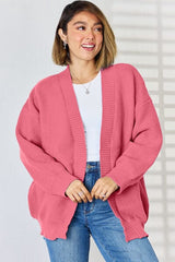 Open Front Dropped Shoulder Cardigan - Trendsi