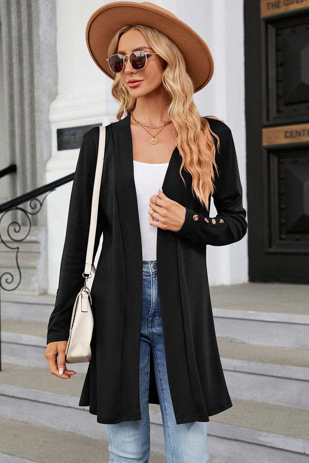 Open Front Long Sleeve Cardigan - Trendsi - Flyclothing LLC