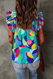 Printed Round Neck Butterfly Sleeve Top - Trendsi