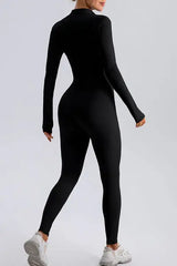 Half Zip Mock Neck Active Jumpsuit - Trendsi - Flyclothing LLC