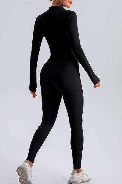 Half Zip Mock Neck Active Jumpsuit - Trendsi - Flyclothing LLC