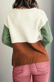 Color Block Round Neck Long Sleeve Sweater - Trendsi - Flyclothing LLC