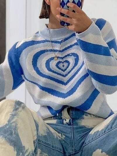 Heart Mock Neck Long Sleeve Sweater - Trendsi - Flyclothing LLC