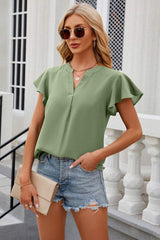 Notched Cap Sleeve T-Shirt - Trendsi - Flyclothing LLC