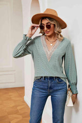 Contrast Flounce Sleeve Blouse - Trendsi