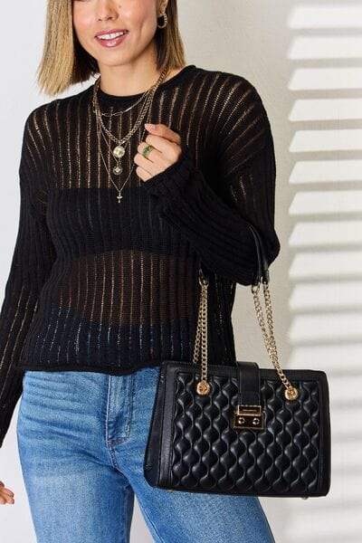 David Jones Quilted PU Leather Handbag - Trendsi - Flyclothing LLC