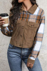 Plaid Button Up Collared Neck Jacket - Trendsi - Flyclothing LLC