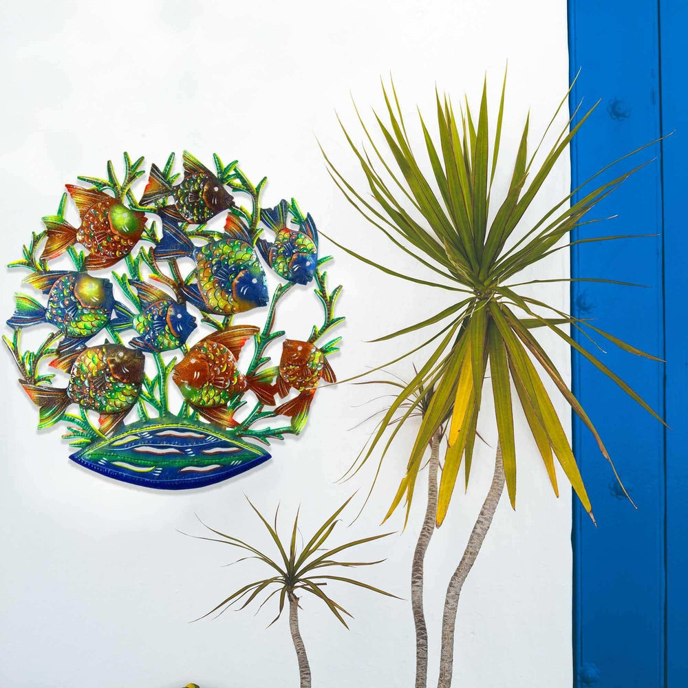 24-Inch Painted School of Fish Metal Wall Art - Croix des Bouquets - Croix des Bouquets - Flyclothing LLC