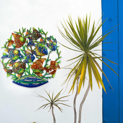 24-Inch Painted School of Fish Metal Wall Art - Croix des Bouquets - Croix des Bouquets