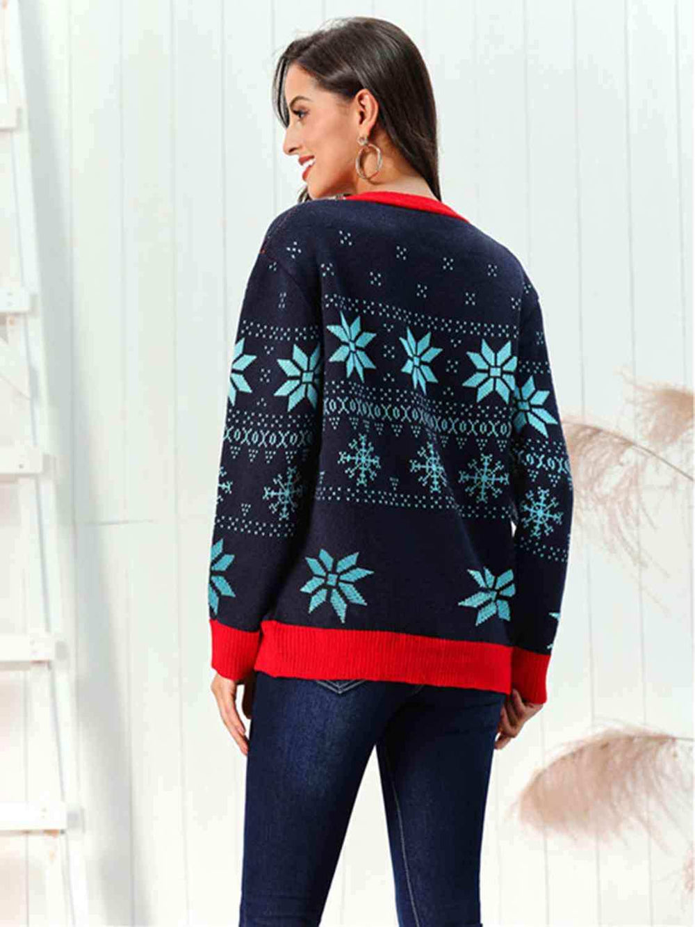 Snowflake Pattern Button Down Cardigan - Trendsi - Flyclothing LLC