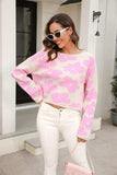 Round Neck Flower Pattern Dropped Shoulder Pullover Sweater - Trendsi - Flyclothing LLC