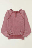 Waffle Knit Raglan Sleeve Henley Sweatshirt - Trendsi - Flyclothing LLC