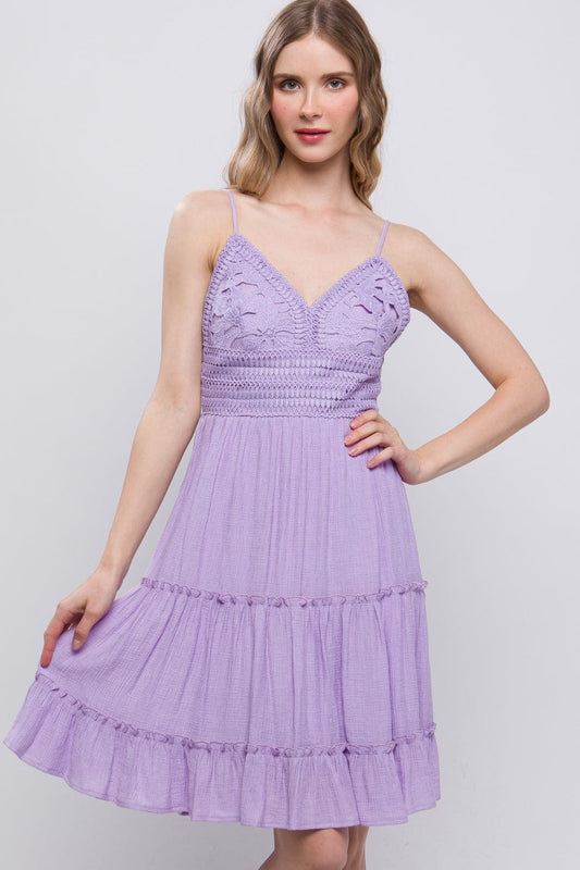 LOVE TREE Lace Detail Tied V-Neck Mini Cami Dress - Trendsi