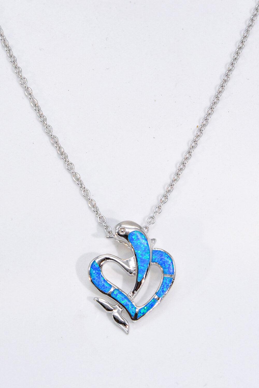 Opal Dolphin Heart Chain-Link Necklace - Flyclothing LLC