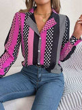 Polka Dot Contrast Long Sleeve Shirt - Trendsi - Flyclothing LLC