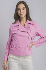 LOVE TREE Collared Neck Zip Up Jacket - Trendsi