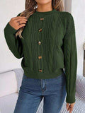 Cable-Knit Buttoned Round Neck Sweater - Trendsi - Flyclothing LLC