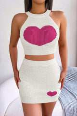 Heart Contrast Ribbed Sleeveless Knit Top and Skirt Set - Trendsi - Flyclothing LLC