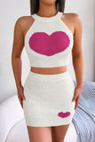 Heart Contrast Ribbed Sleeveless Knit Top and Skirt Set - Trendsi