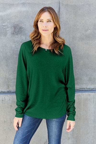 Double Take Full Size Round Neck Long Sleeve T-Shirt - Trendsi - Flyclothing LLC